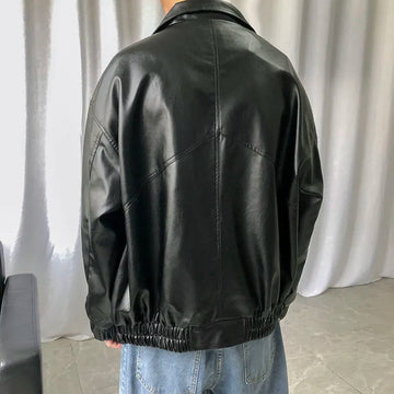 AIDASE  -  Spring New Loose Soft Leather Jacket Single Breasted Jacket Men Casual Biker Jacket Men Jacket Leather Large Size XXL aidase-shop